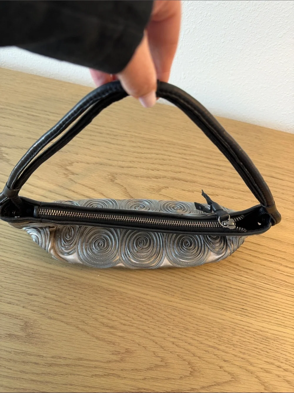 Giorgio Armani Gray Spiral Rosette Wristlet Clutch